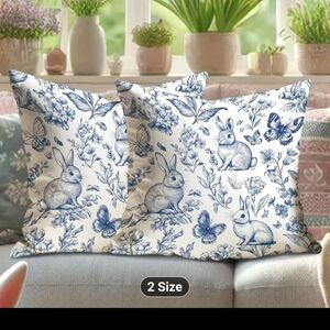 Blue and White Bunny Print Throw Pillows SET OF 2
